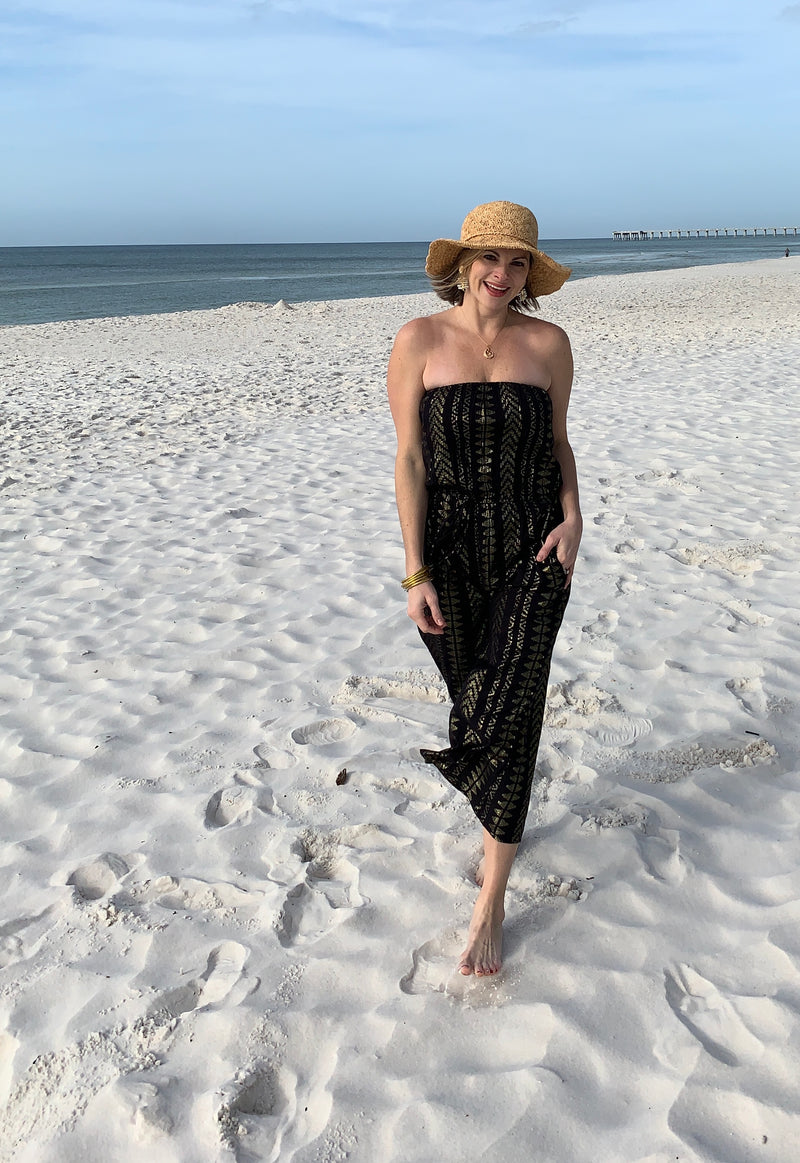 Strapless Coulotte Jumpsuit with Gold Detail