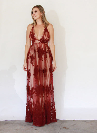 Floral Flocked Mesh Dress