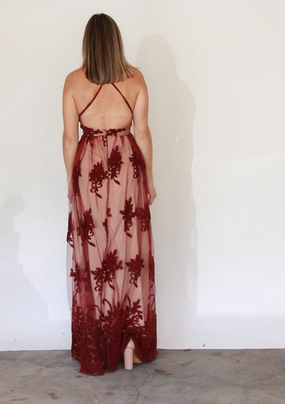 Floral Flocked Mesh Dress