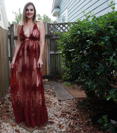 Floral Flocked Mesh Dress