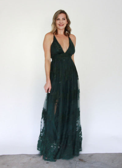 Floral Flocked Mesh Dress