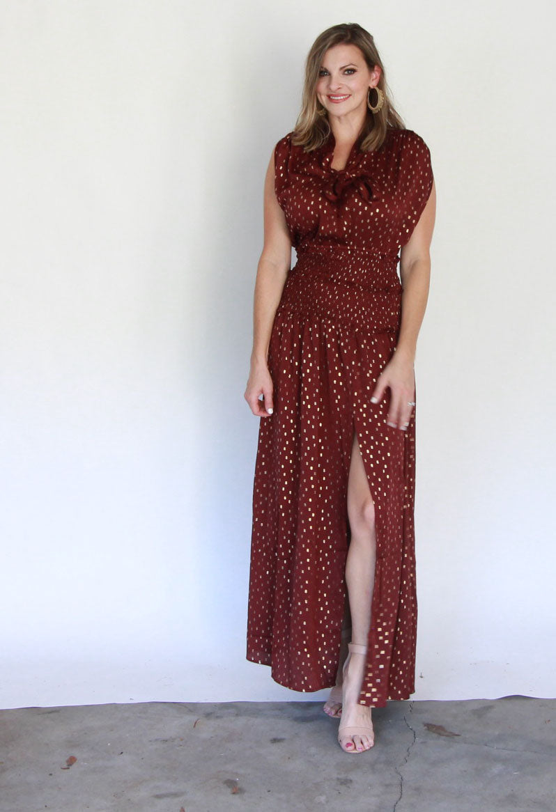 Burgundy & Gold Maxi Dress