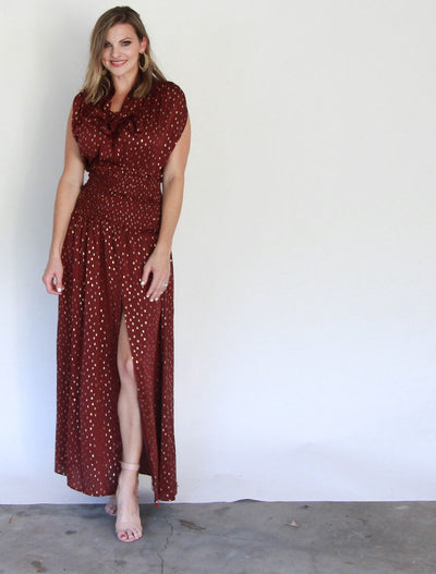 Burgundy & Gold Maxi Dress