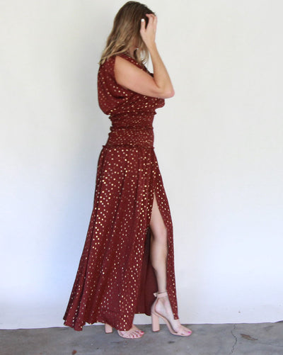 Burgundy & Gold Maxi Dress