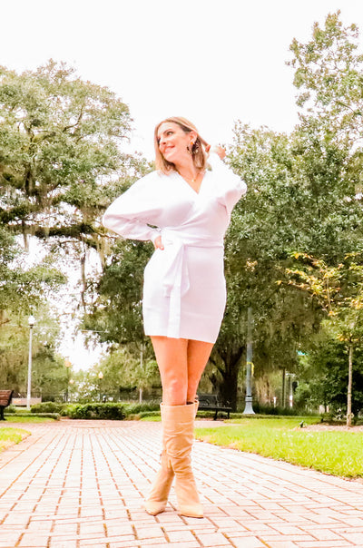 Faux Wrap Sweater Dress w/Belt