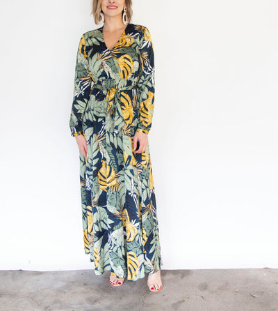 Palm Paradise Belted Maxi Dress