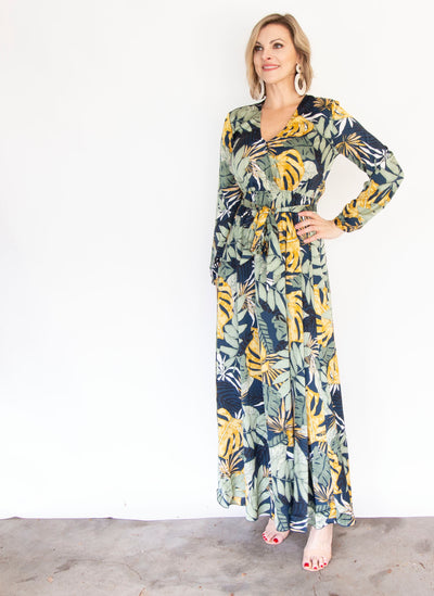 Palm Paradise Belted Maxi Dress