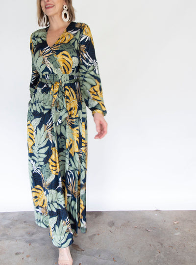 Palm Paradise Belted Maxi Dress