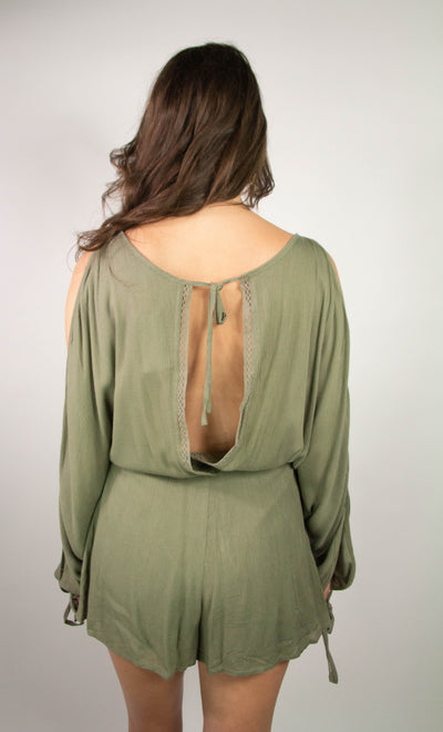 COLD SHOULDER SURPLICE NECK LONG SLEEVE ROMPER