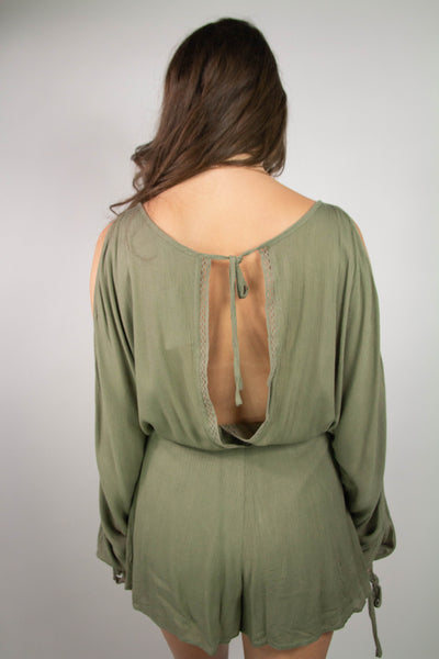 COLD SHOULDER SURPLICE NECK LONG SLEEVE ROMPER
