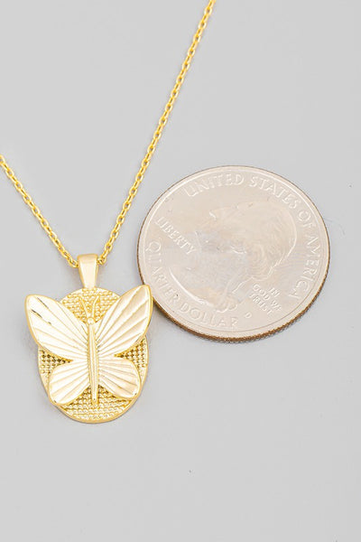 Butterfly Coin Pendant Necklace