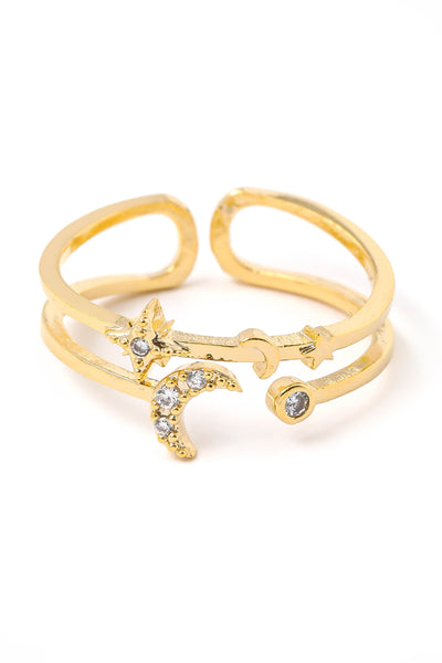 Double Band Cresent Moon Star Ring