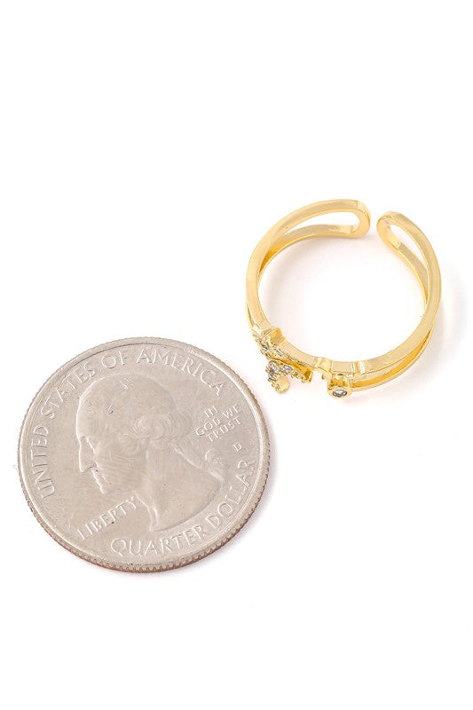 Double Band Cresent Moon Star Ring