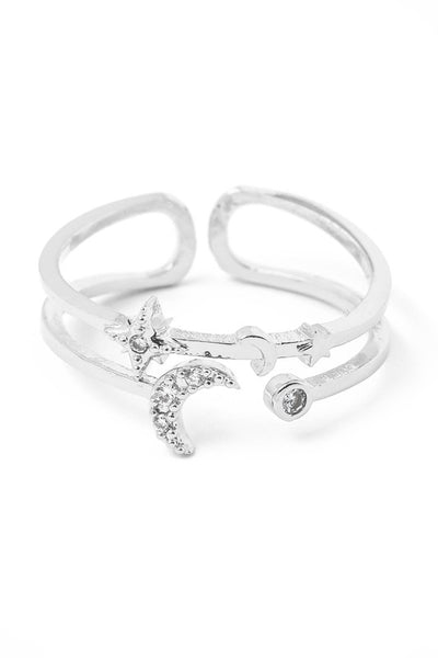 Double Band Cresent Moon Star Ring