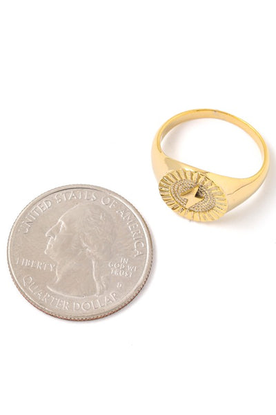 Engraved Round Thunder Signet Ring