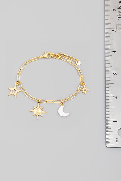 Star Sun Moon Charm Chain Bracelet