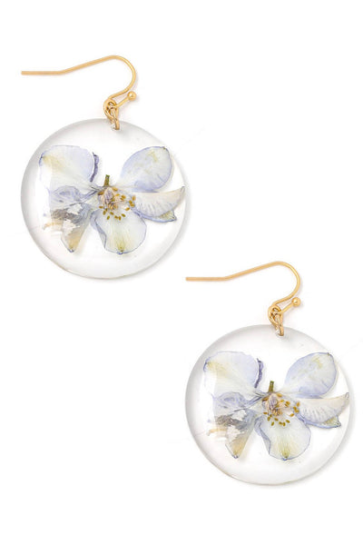 Round Pressed Floral Hook Earrings