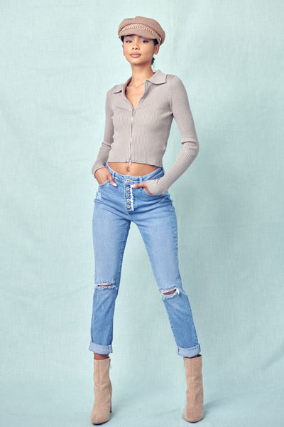 HIGH RISE CUFFED MOM JEAN