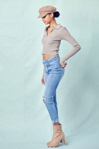 HIGH RISE CUFFED MOM JEAN