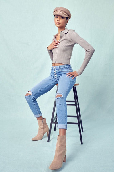 HIGH RISE CUFFED MOM JEAN