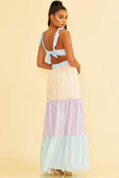 MULTICOLOR STRIPE TIE MAXI DRESS