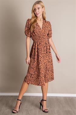 V Neck Animal Print Midi Dress