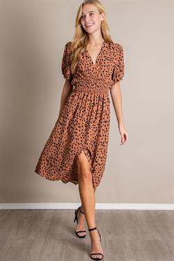 V Neck Animal Print Midi Dress