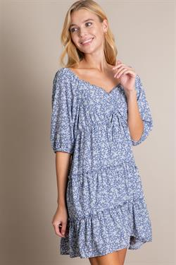 Tiered Floral Print Dress with Front Tie