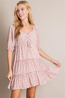 Tiered Floral Print Dress with Front Tie