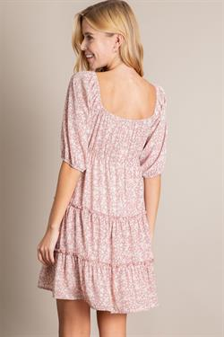 Tiered Floral Print Dress with Front Tie