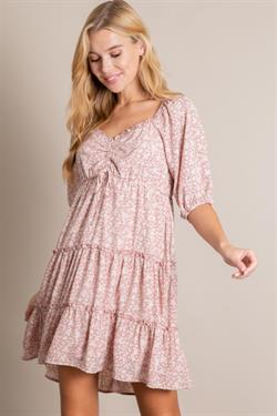 Tiered Floral Print Dress with Front Tie