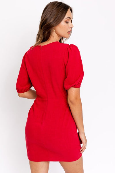 BALLOON SLEEVE WAIST CUTOUT MINI DRESS