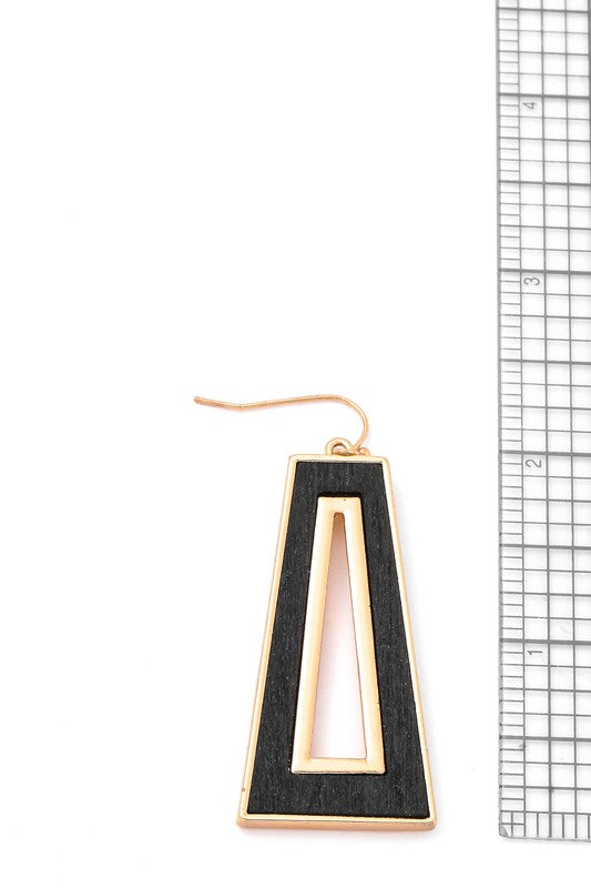 Wood Metallic Geometric Drop Earrings
