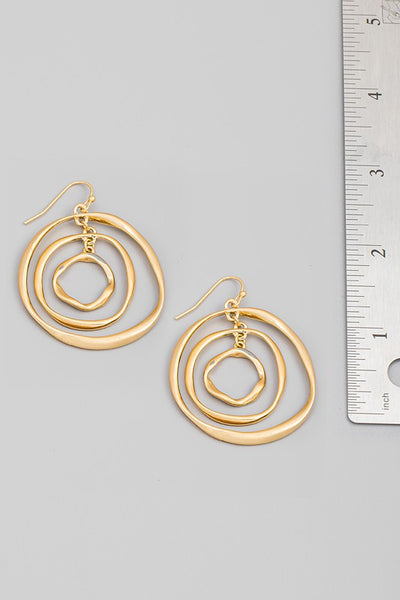 Layered Warped Circle Hook Drop Earrings