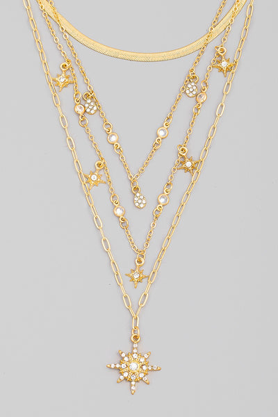 Chain Layered Pave Star Charm Necklace