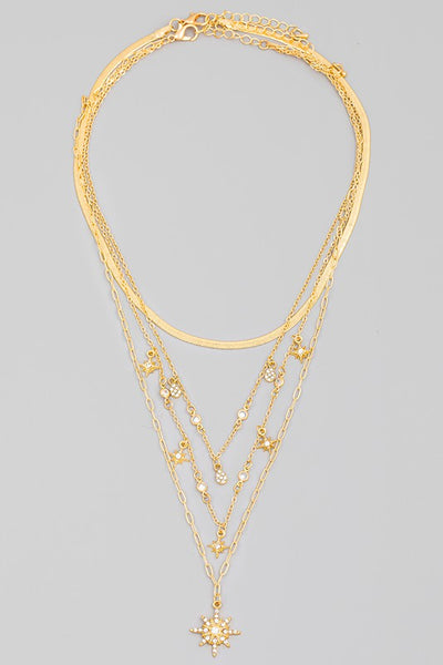 Chain Layered Pave Star Charm Necklace