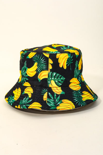 Bananas And Monstera Leafs Print Bucket Hat
