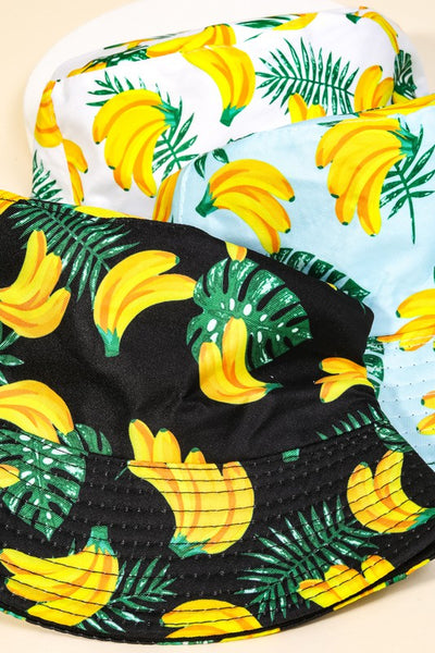 Bananas And Monstera Leafs Print Bucket Hat