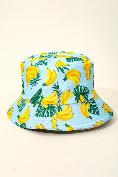 Bananas And Monstera Leafs Print Bucket Hat