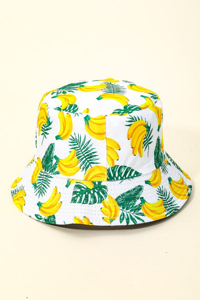 Bananas And Monstera Leafs Print Bucket Hat