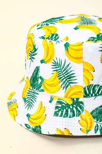 Bananas And Monstera Leafs Print Bucket Hat