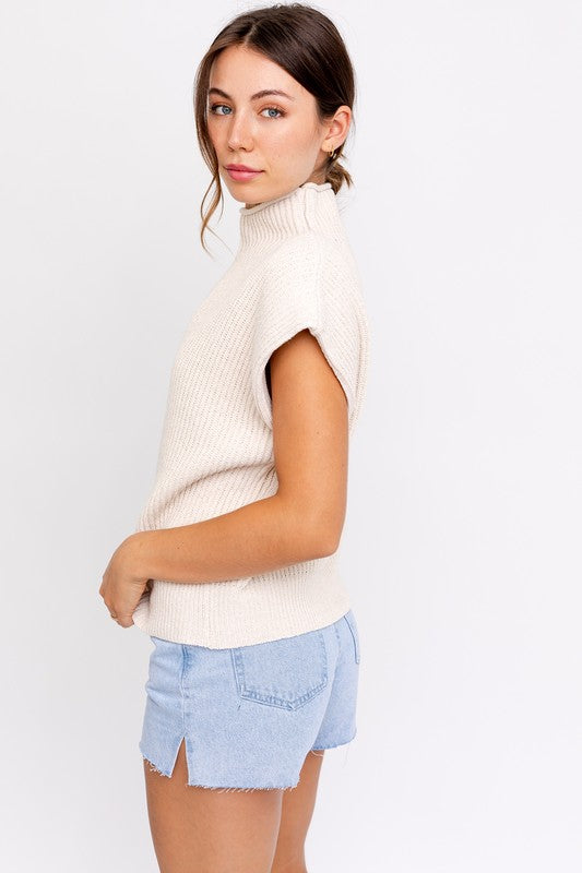 TURTLE NECK POWER SHOULDER SWEATER VEST