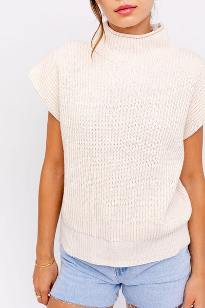 TURTLE NECK POWER SHOULDER SWEATER VEST