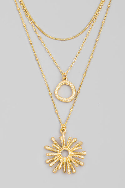 Layered Sun Burst Charm Necklace