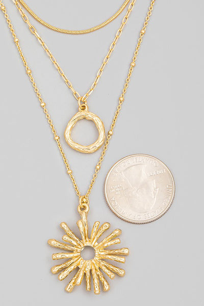 Layered Sun Burst Charm Necklace