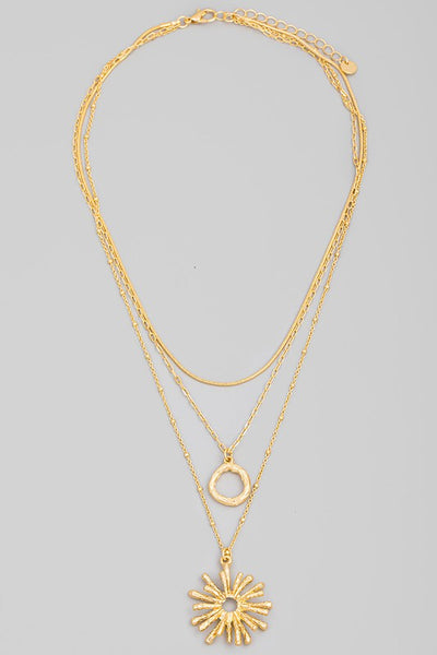 Layered Sun Burst Charm Necklace