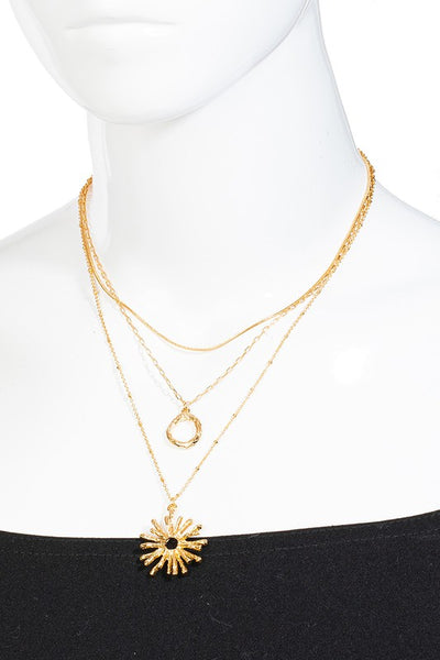 Layered Sun Burst Charm Necklace