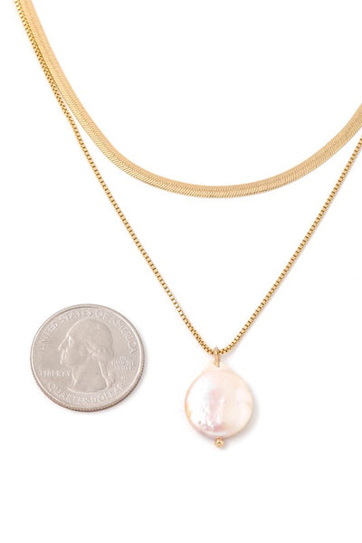 Layered Pearl Drop Chain Necklace