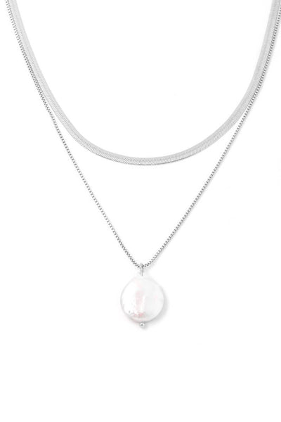 Layered Pearl Drop Chain Necklace