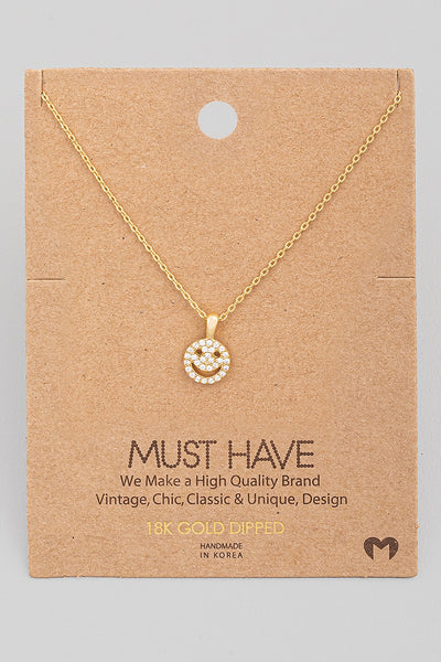 Pave Mini Smiley Face Pendant Necklace
